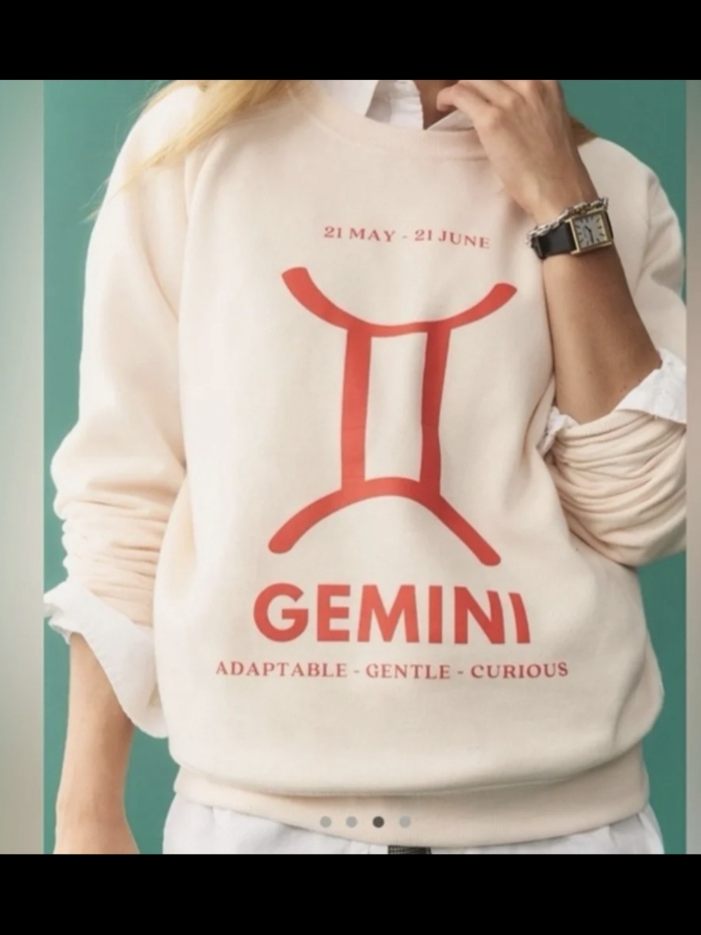 Anthropologie Gemini Zodiac Cream Sweatshirt with Red Design XL